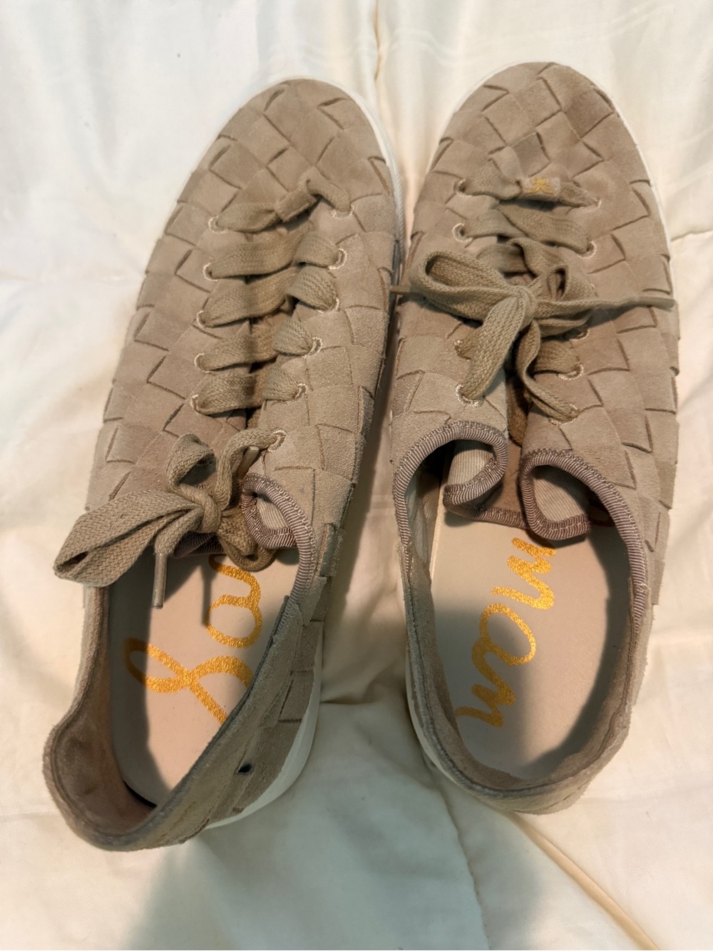 Sam Edelman Woven Lace-Up Sneakers - Taupe